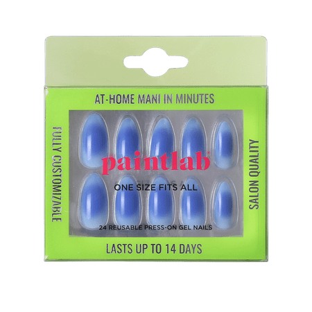 PaintLab Medium Almond Press On False Nails, Aura 888 Blue, 30 Count