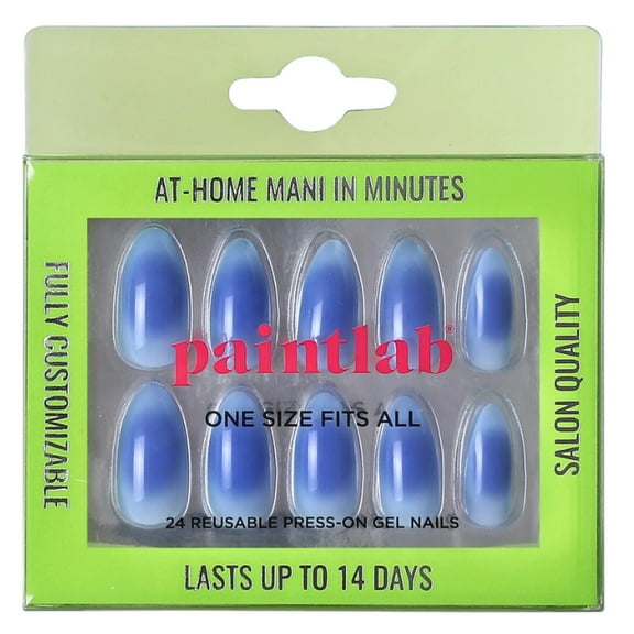 PaintLab Medium Almond Press On False Nails, Aura 888 Blue, 30 Count