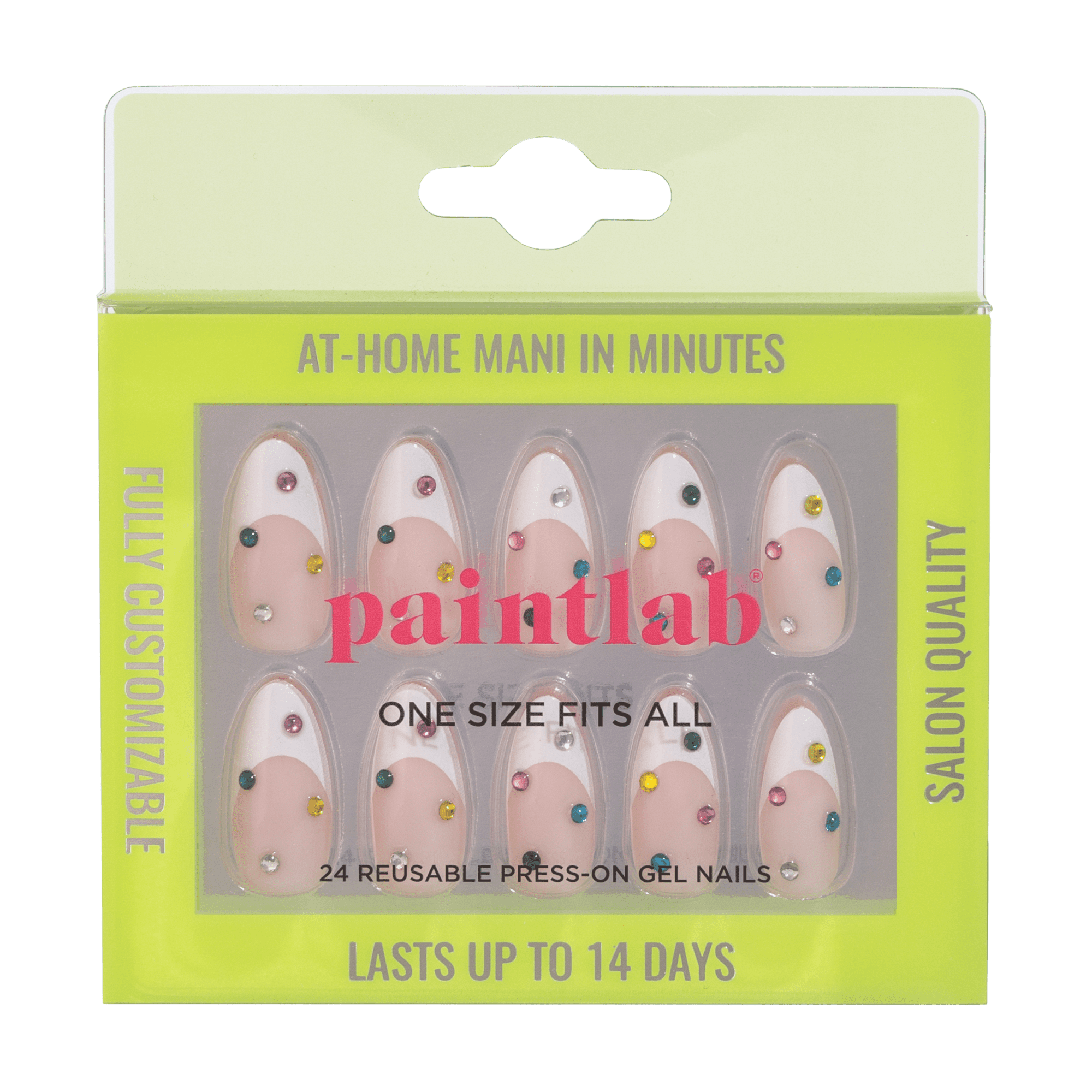 PaintLab Medium Almond Press On False Nails 3D, Bejeweled, W