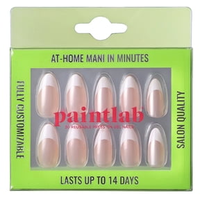 PaintLab Medium Almond Press On Nails, French Chrome, White French Tip, 30 Count