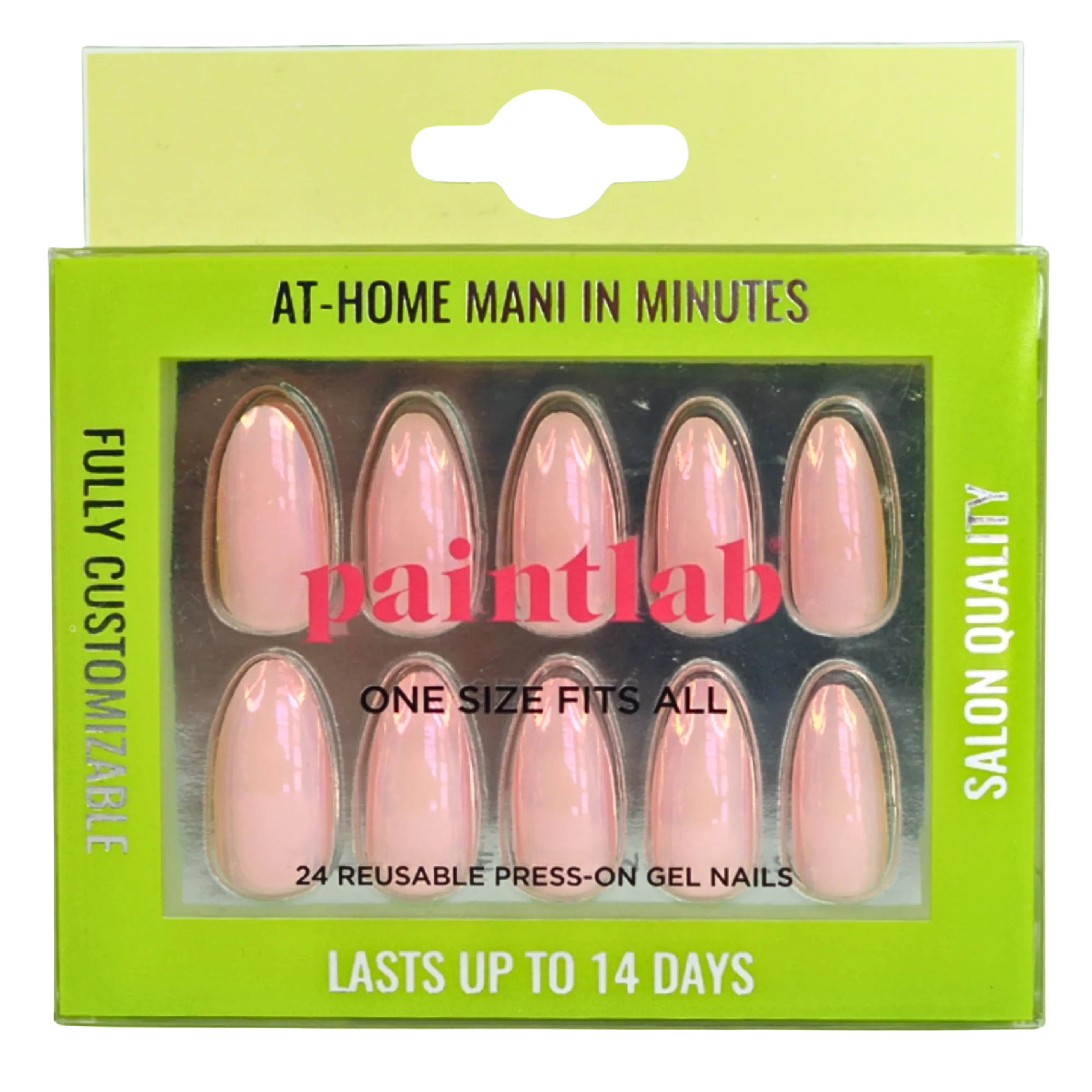 PaintLab Reusable Gel Press on Nails Kit, Almond Shape, Pink Glazed, 24 Count