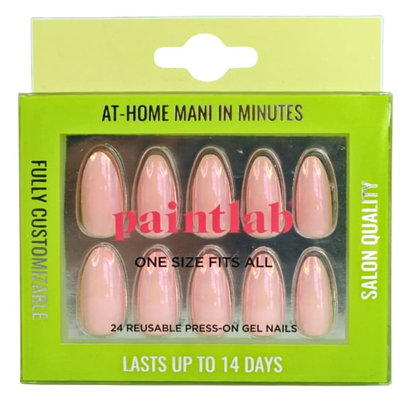PaintLab Medium Almond Press on False Nails, Pink Glazed, 24 Count