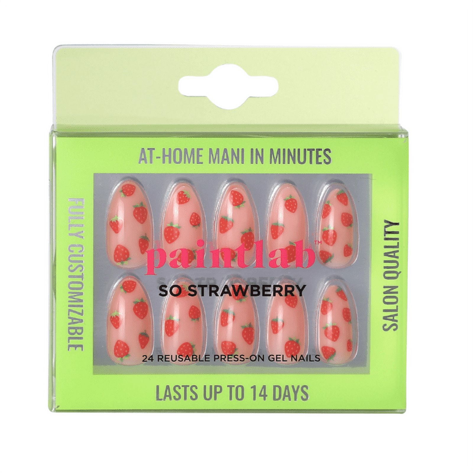 PaintLab Medium Almond Press On Nails, Strawberry Pink, 24 Count