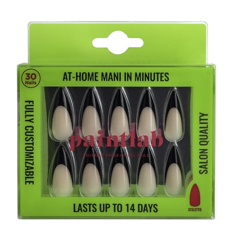 PaintLab Long Stiletto Press On False Nails, Black, 30 Count