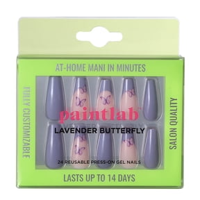 PaintLab Long Coffin Press On Nails 3D, Purple Lavender Butterfly, 30 Count