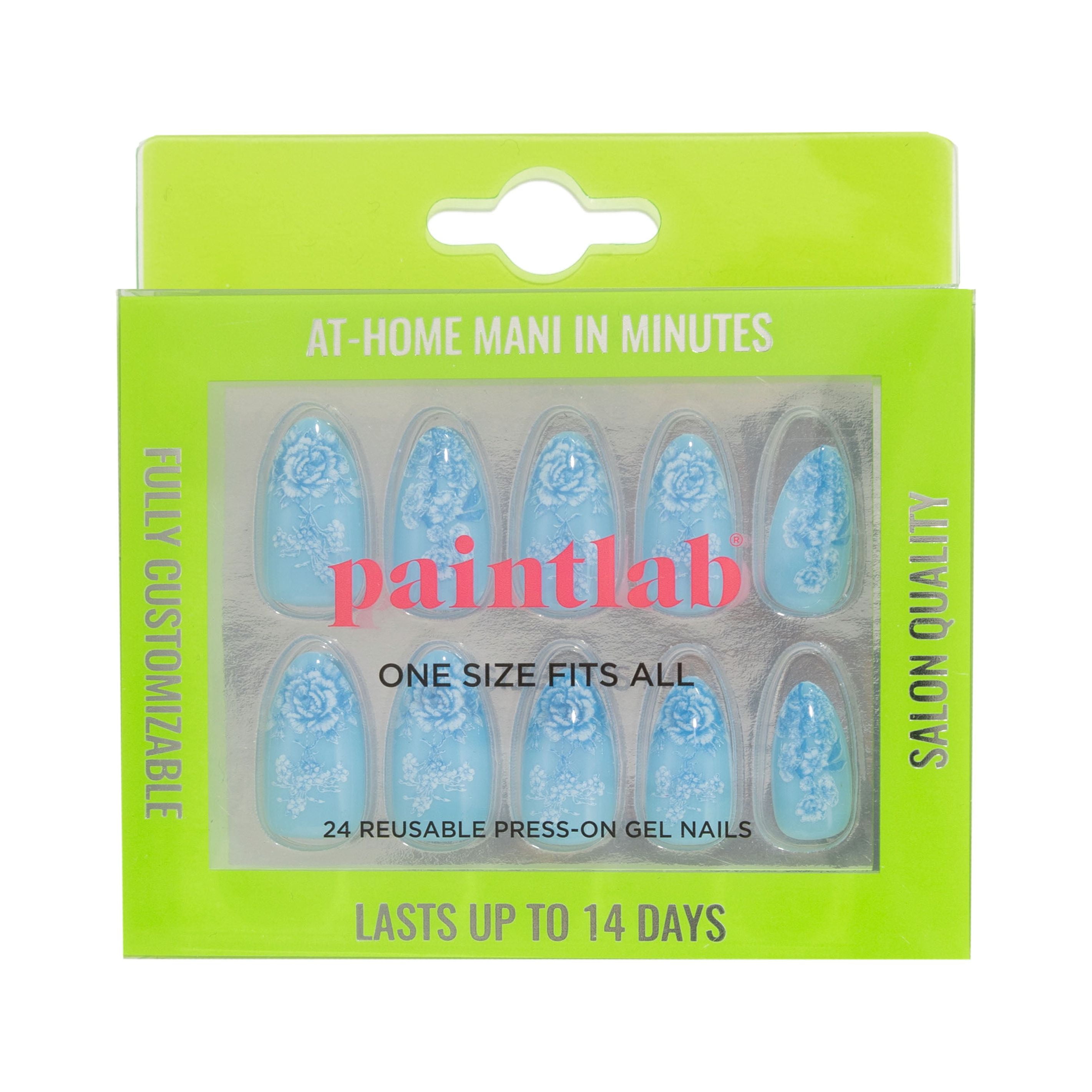 PaintLab Reusable Presson Gel Nails Kit, Almond Shape, Positano Blue