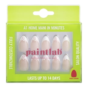 PaintLab Short Almond Press on Nails 3D, Belle Bows, White French Tip, 30 Count