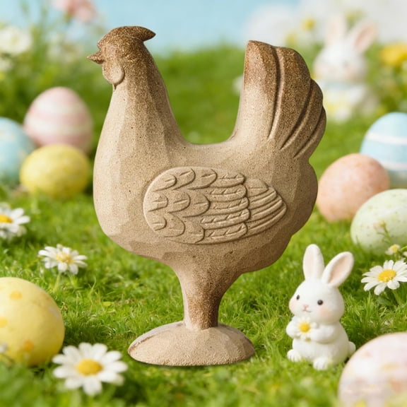 Paintable Animal Crafts Blank Paintable Rooster and Hen Wood Statues Unpainted Hen Figurine Farm Animal Sculpture Wood Figures for DIY Craft Projects Spring Home Decoration
