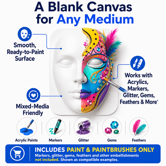 Paint A Face - Blank Masks to Decorate - DIY Craft Masks for Kids & Adults