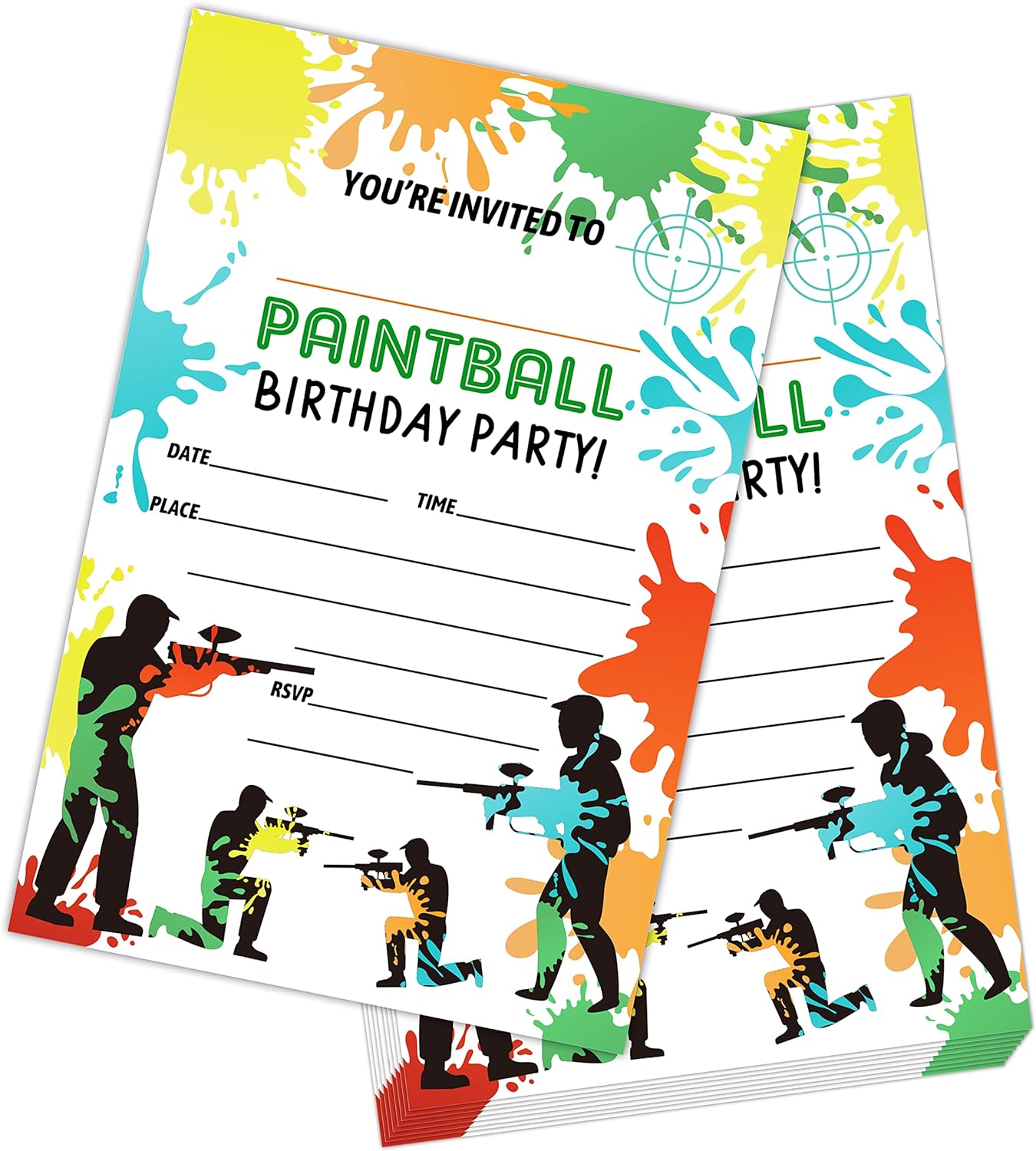 Paintball Birthday Party Invitation Cards White Battle Party Supplies