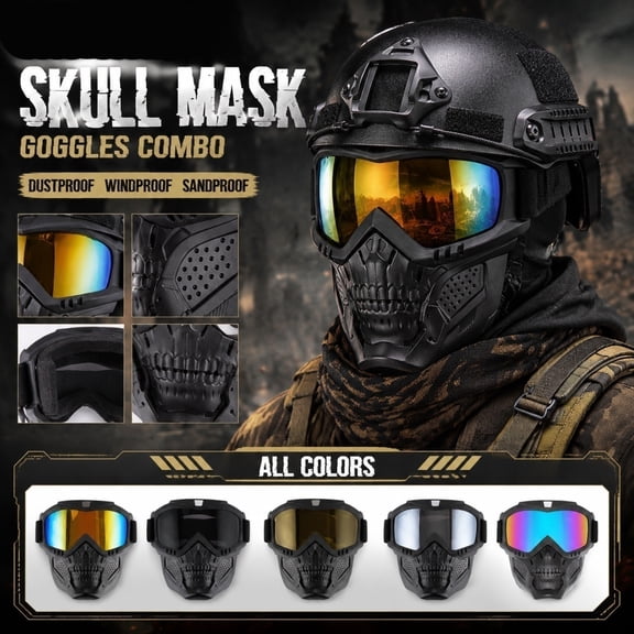 Paintball Mask | Skull Mask with Integrated Goggles | Full Face Eye Protection for Paintball Cs Motorcycle Riding | Adjustable Durable Outdoor Gear for Men