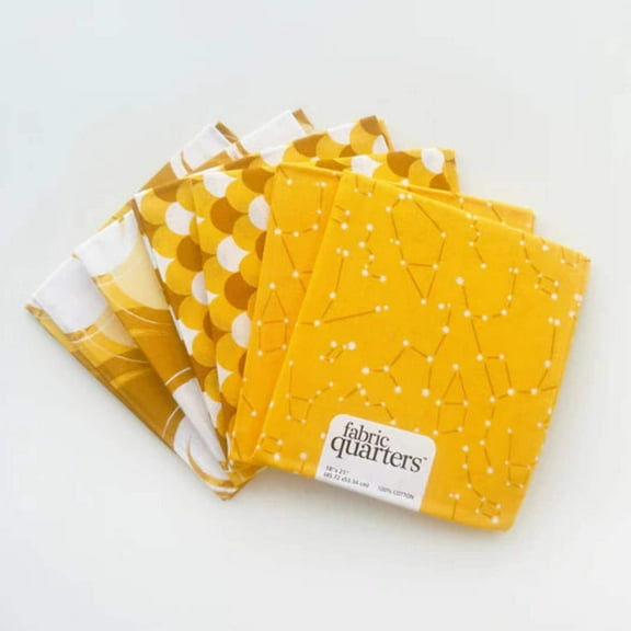Paintbrush Studio 6 Fat Quarters - 3 Prints x 2 of Each Yellow Scallop Constellation 100% Cotton Fabri-Quilt