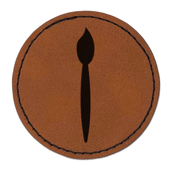 Paintbrush Symbol 2.5" Faux Leather Round Engraved Iron-On Patch - Brown