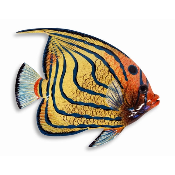 Painted 15" Tropical Fish Wall Mount Decor Sculpture Yellow Blue Strip 76A-4