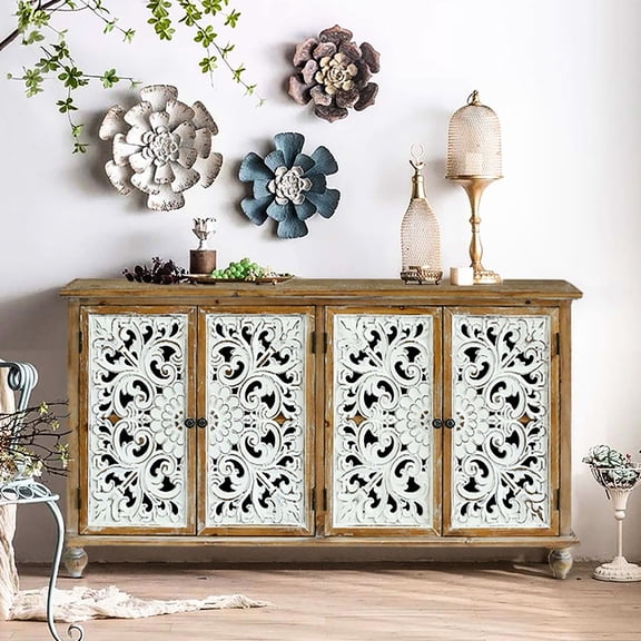 Painted 4-Door Accent Chest for Decorative Storage / Enhances Dining Room Ambiance
