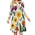 thumbnail image 1 of Painted Autumn Floral Bouquet Design Sweetheart Knot Flared Dress Fashion Design Large Size Loose Dress Spring Summer Women Dress, 1 of 9