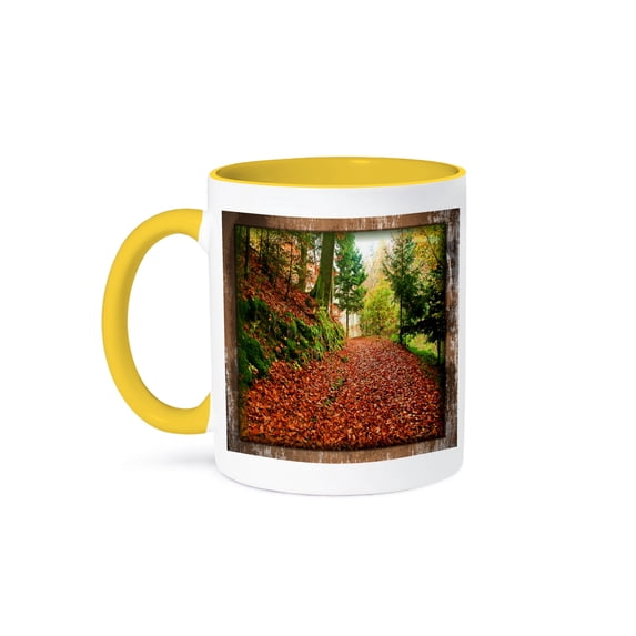 3dRose, Painted Autumn Forest, 11oz Two-Tone Yellow Mug