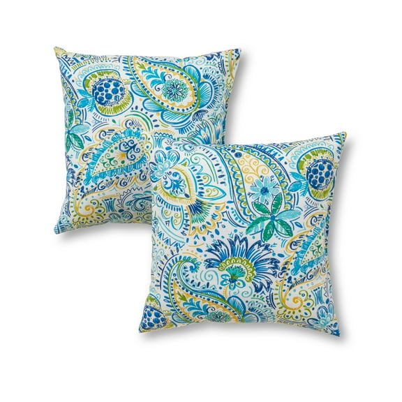 Greendale Home Fashions Baltic Paisley 17 in. Square Outdoor Throw Pillow (2-Pack)