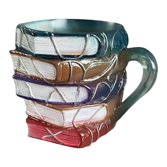 Painted Book Mug 3.94in Ceramic Coffee Cup Hand-Painted Vintage Novel Stack Design Unique Gift for Book Lovers Teachers Librarians (Vintage Colors&F)