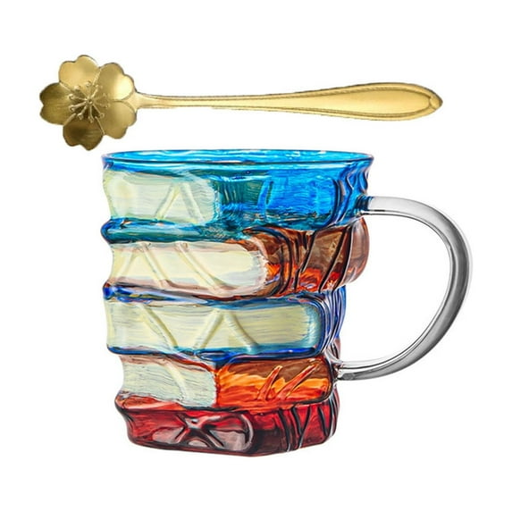 Painted Book Mug, Novelty 3D Painted Books Coffee Mug, 11oz Novelty Unique Colored Glass Books Stack Shaped Coffee Cup, Collection Gifts for Literature Lovers