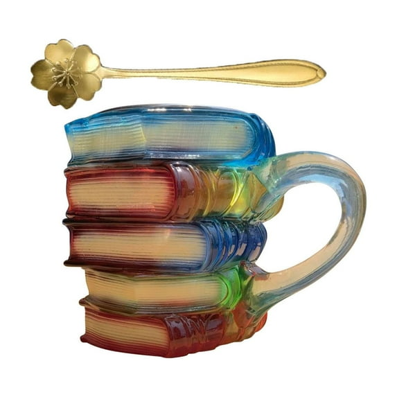 Painted Book Mug, Novelty 3D Painted Books Coffee Mug, 11oz Novelty Unique Colored Glass Books Stack Shaped Coffee Cup, Collection Gifts for Literature Lovers