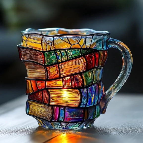 Painted Book Mug, Novelty 3d Painted Books Coffee Mug, Unique Colorful Resin Books Stack Coffee Cup, Collection Gifts For Readers Librarians Literature Lovers (#A)