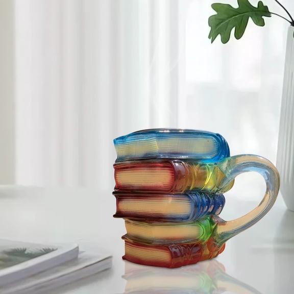 Painted Book Mug Novelty Coffee Cup with Hand Painted Vintage Books Stack Design for Literature Lovers Teachers Librarians and Bookworms as Unique Literary Gift