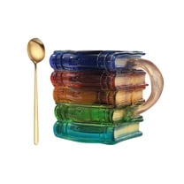 Painted Book Mug Novelty Coffee Mugs, 3D Handcrafted Painted Book Mug, 6 Oz Novelty Stained Glass Stacked Books Coffee Cup, for Readers Librarians Literature Lovers