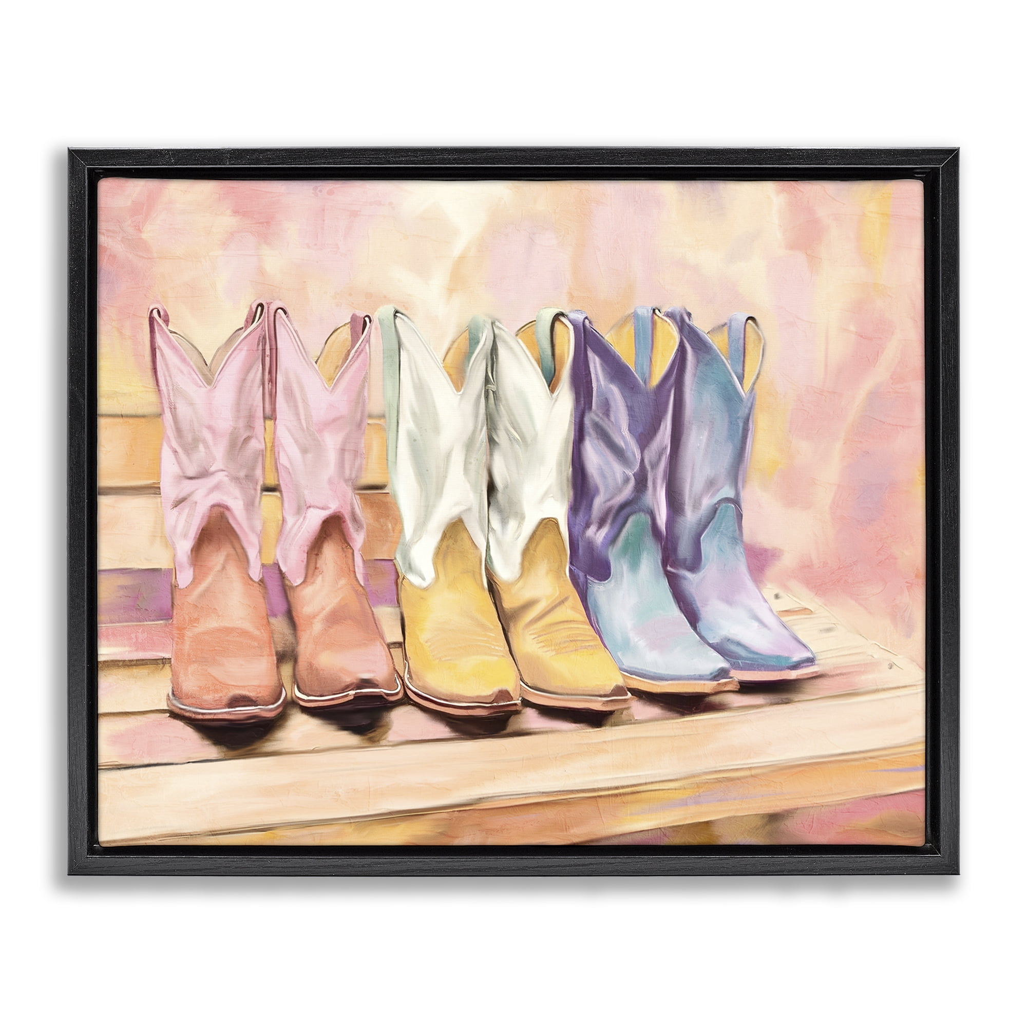 Painted Boots Trio Black Framed Floater Canvas Wall Art, design by Kim Allen