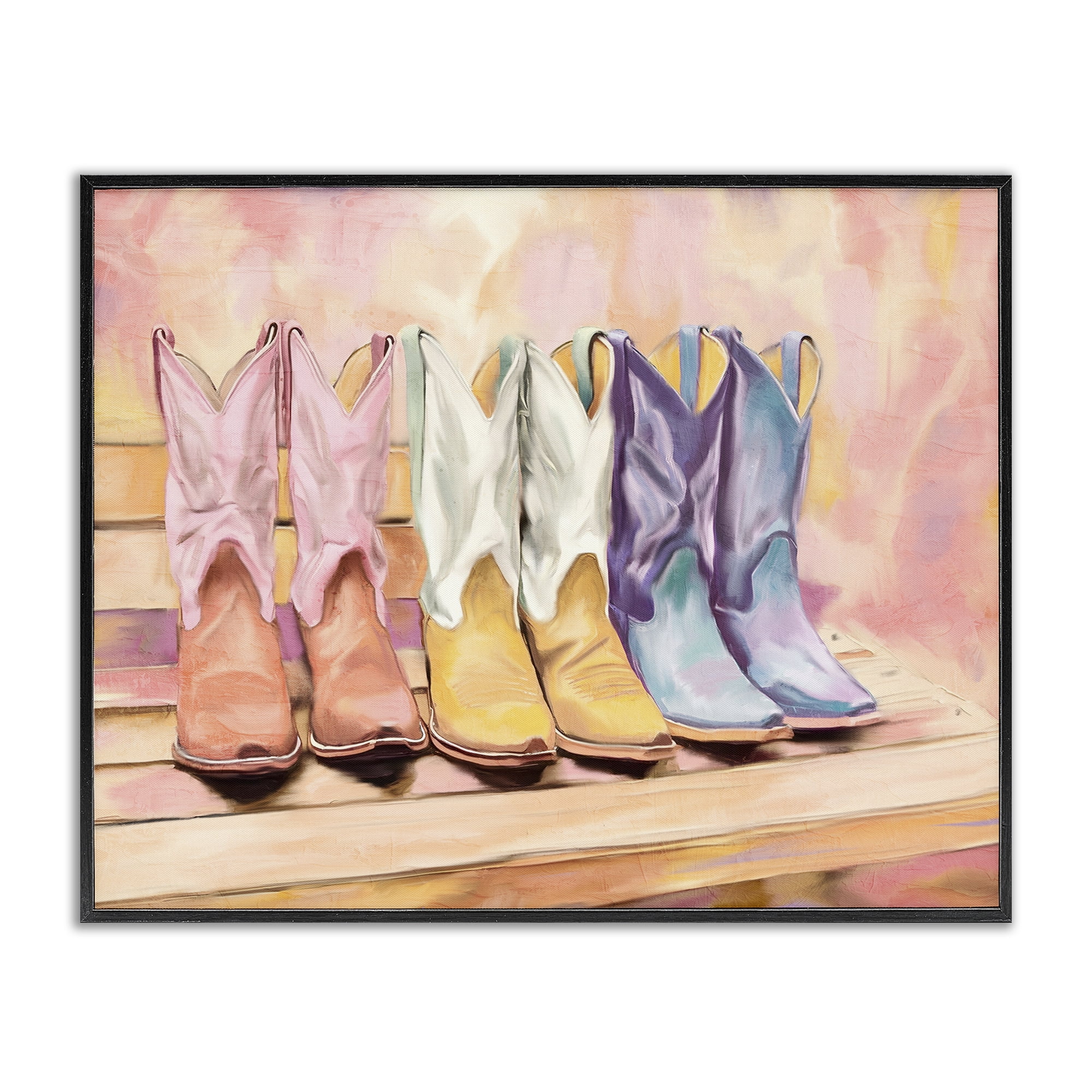 Painted Boots Trio Black Framed Giclee Art, design by Kim Allen