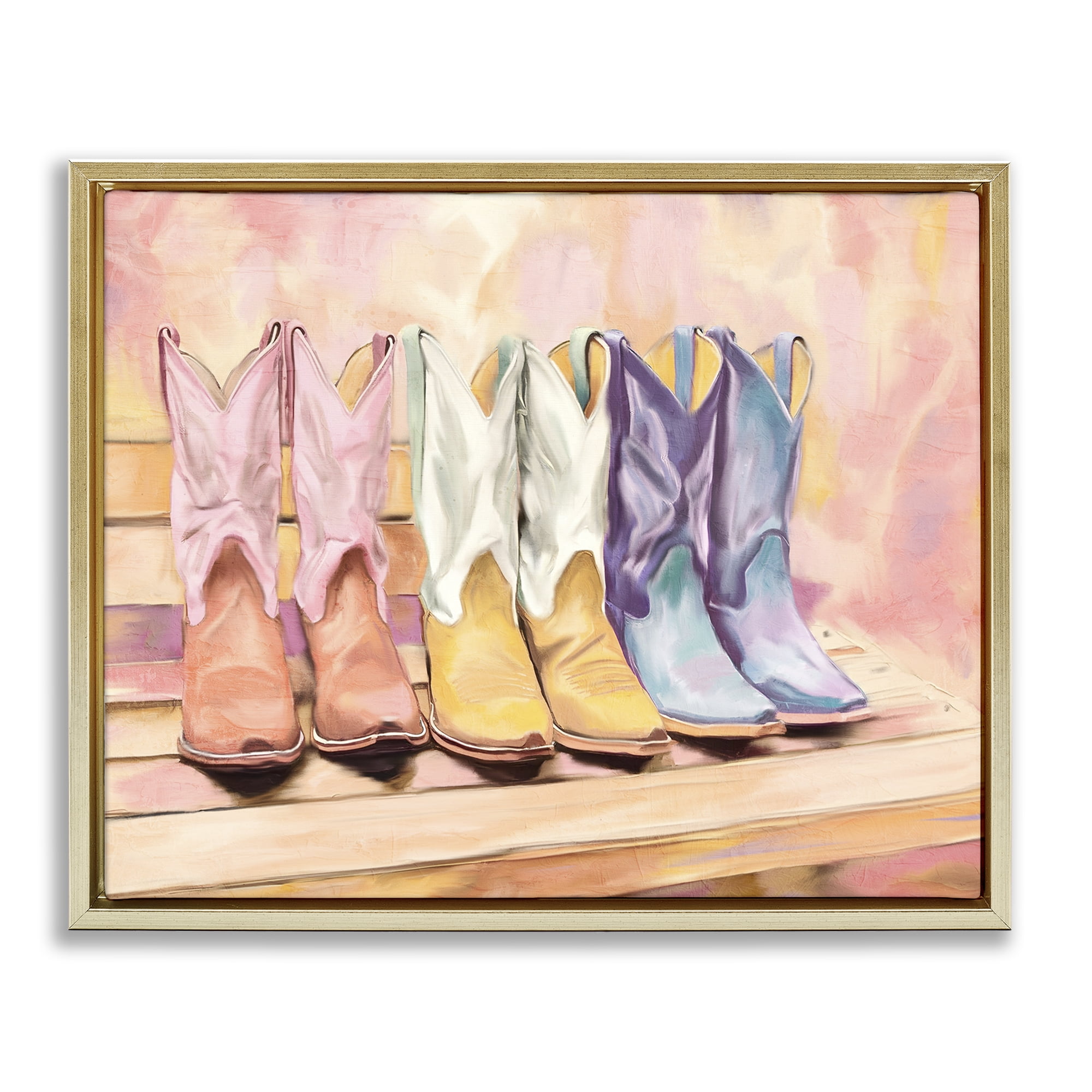 Painted Boots Trio Gold Framed Floater Canvas Wall Art, design by Kim Allen