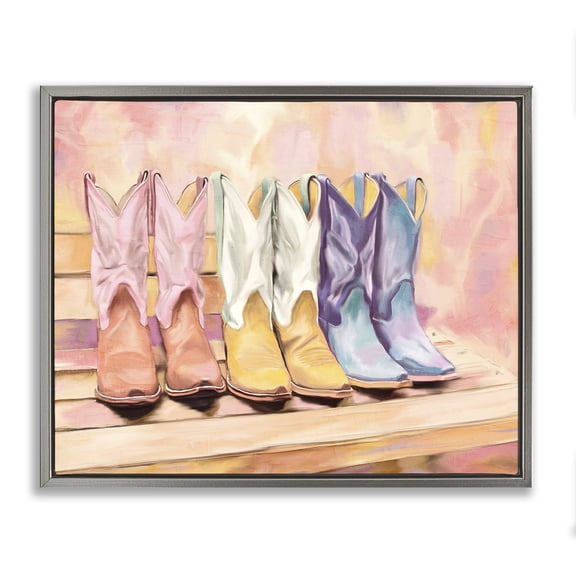 Painted Boots Trio Gray Framed Floater Canvas Wall Art, design by Kim Allen