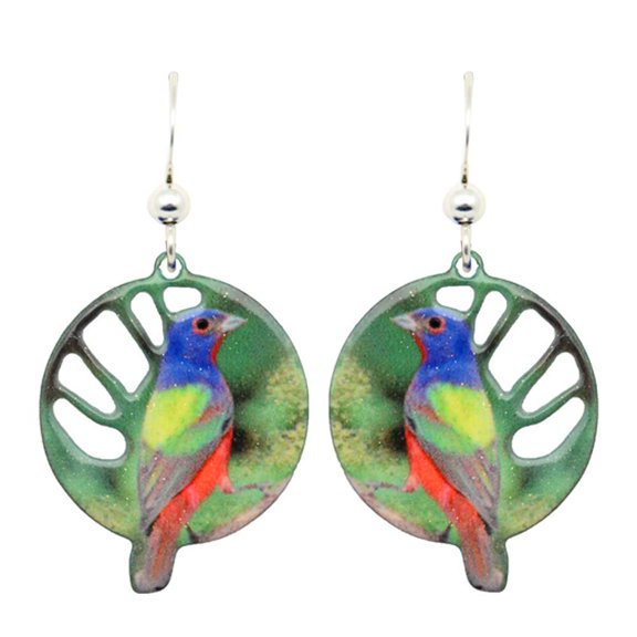 Painted Bunting Earrings by d'ears Non-Tarnish Sterling Silver French Hook Ear Wire