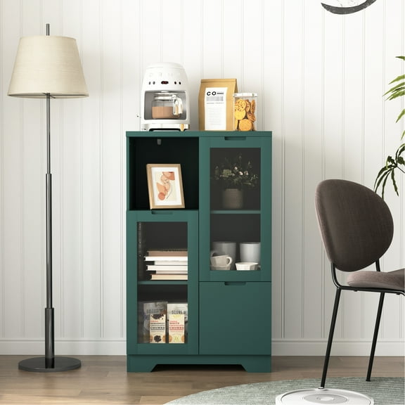 Painted Cabinet With Glass Doors And Functional Drawer - Living Room Solution Versatile For Home Use With