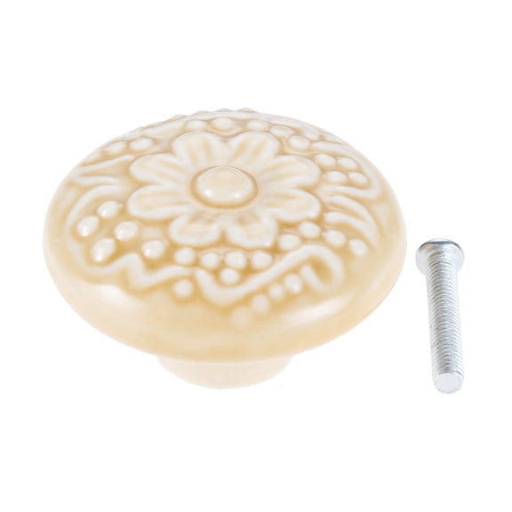 Painted Ceramic Knob Cabinet Ball Handle Cupboard Dresser Drawer Round Pull Decor Retro Kitchen Country Flower Pattern Screw