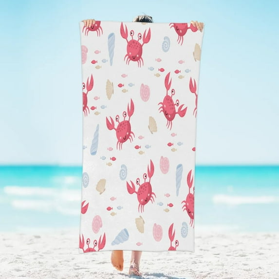 Painted Crab Fish Conch Beach Towel Microfiber Thin Lightweight Beach Towel 31"x61" Large Soft Long Pool Towel Lightweight Towel Blanket for Beach Swim Gym Quick Dry Bath Sheet Towel