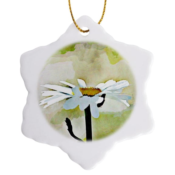 3drose, Painted Daisy - Flowers - White Floral Art, 3 inch Snowflake Porcelain Ornament