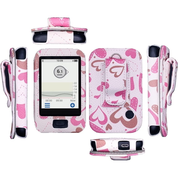 Painted Design Premium Fitted Leather Case with Screen Protector, Belt Clip & Carabiner (Neck Lanyard and Carabiner) for Dexcom G6 Mobile CGM Receive