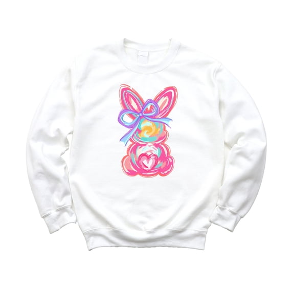 Painted Easter Bunny Sweatshirt for Girls Colorful Coquette Spring Pullover for Kids White Sweatshirt Youth Medium