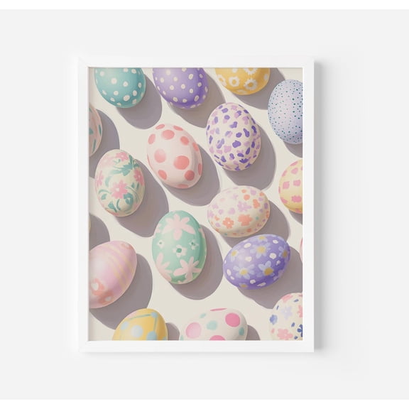 Painted Easter Eggs Print: Spring Farmhouse Wall Art #495, Stretched Canvas Size 12x18