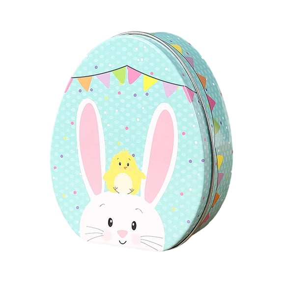 Painted Eggshell Easter Tin Box, Cute Bunny Alloy Metal Candy Container, Easter Egg-Shaped Holder for Holiday Treats, Spring Table Centerpiece, Party Décor, Seasonal Gift Storage