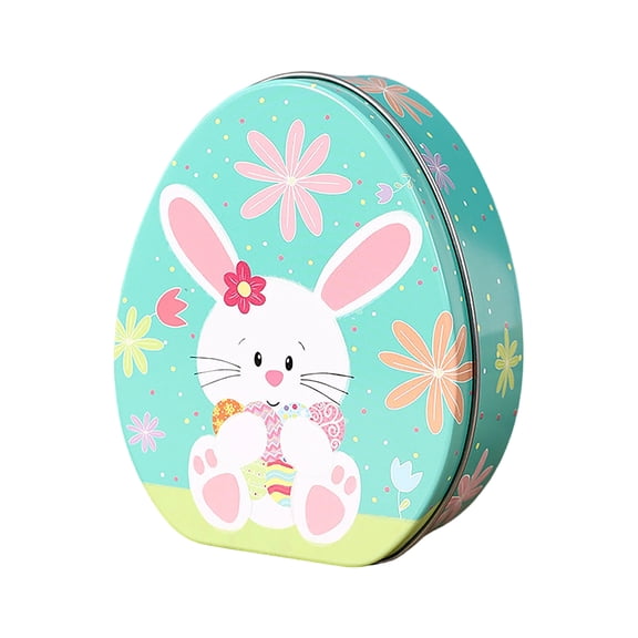 Painted Eggshell Easter Tin Box, Cute Bunny Alloy Metal Candy Container, Easter Egg-Shaped Holder for Holiday Treats, Spring Table Centerpiece, Party Décor, Seasonal Gift Storage