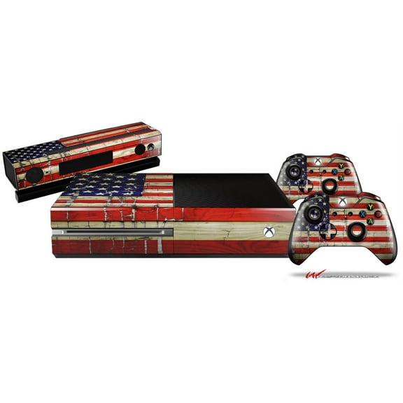 Painted Faded and Cracked USA American Flag - Skin Bundle Decal Style Skin fits XBOX One Console Original, Kinect and 2 Controllers (XBOX SYSTEM NOT INCLUDED)