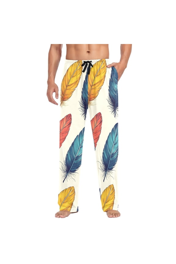 Painted Feathers Mens Cotton Pajama Pant Sleep and Lounge Bottons with Pockets