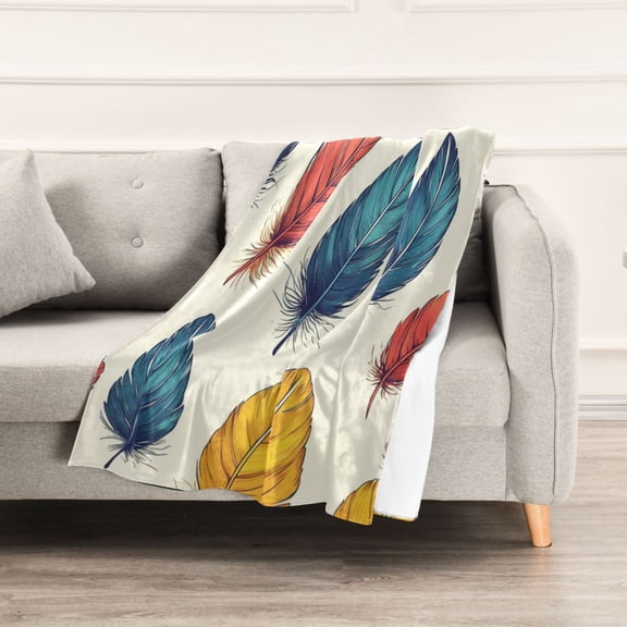 Painted Feathers Throw Blanket 60" x 90" Soft and Warm Blankets for Couch Sofa and Bed