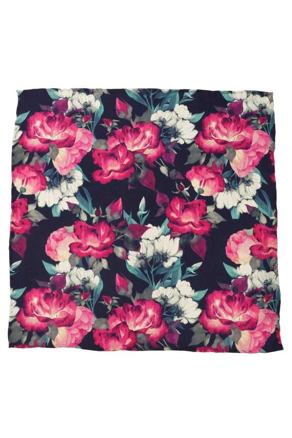 Painted Floral Navy Pocket Square