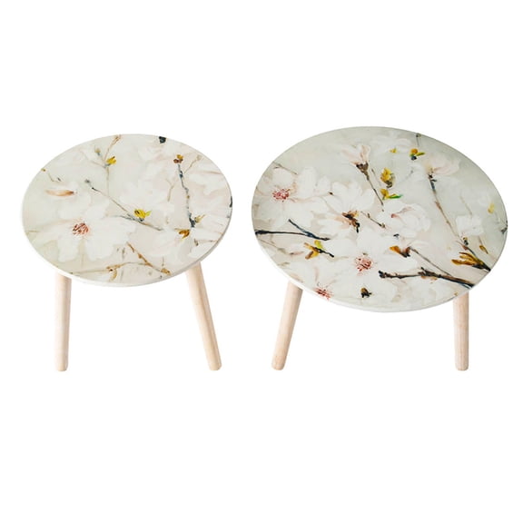 Painted Floral Tops / Living Room Accent / Three - Legged Table Set