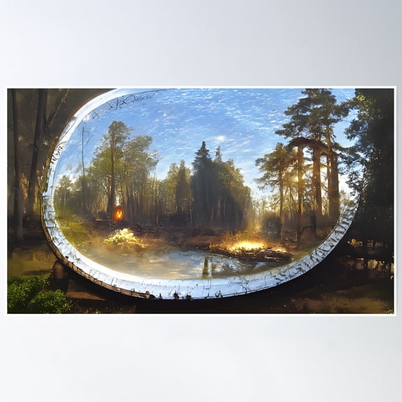 Painted Forest Mirror Portal Poster Wall Art, Modern Wall Decor, 24x36 UNFRAMED