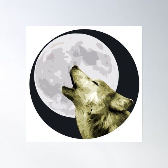 Painted Full Moon Wolf Poster Wall Art, Modern Wall Decor, 16x16 UNFRAMED