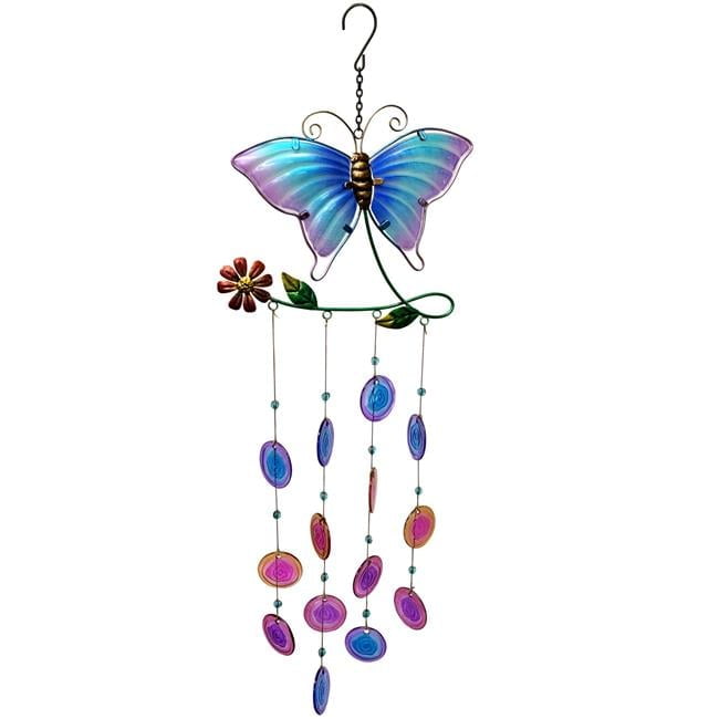 Colorful Glass and Metal Butterfly Suncatcher Wind Chime